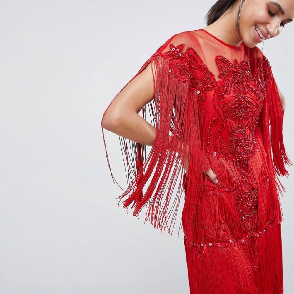 Adorned / Beaded Red Flapper Dress